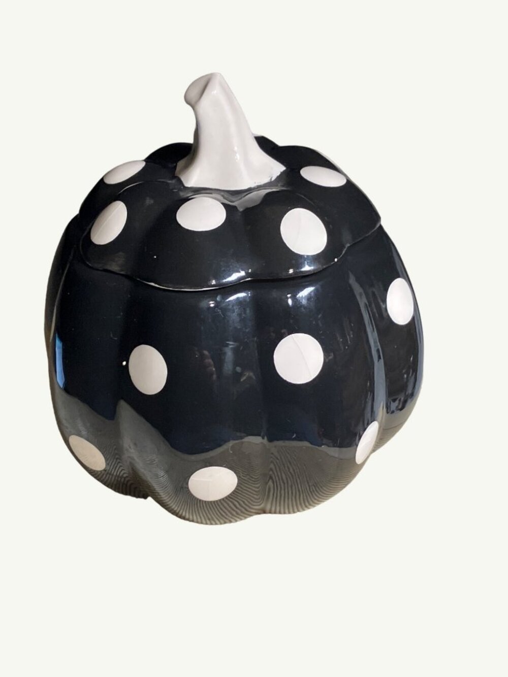 Black and White Polka Dot Pumpkin Shaped Small Ceramic Jar